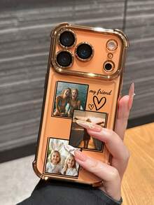 Summer 1 Personalized Customized Three Photo Name Text Anti Drop Transparent Orange Full Edge Lens Phone Case, Compatible With IPhone 17/Air/17pro/17promax/16/16pro/16plus/16promax/15/14/13/12/11 And Other Models, Suitable For Gifting To Friends 2026 Valentine's Day - Orange - View 7