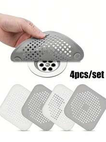 4件装硅胶地漏盖，浴室地漏毛发收集过滤器，防堵塞防滑吸盘地漏垫，水槽过滤器，适用于浴室、厨房、家庭使用