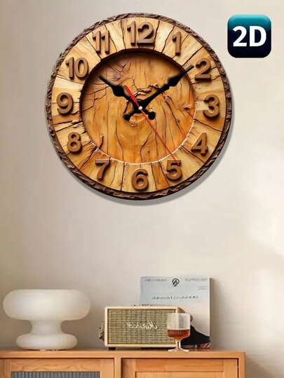 Horloge murale en bois de bûche de 10/12 pouces - Design de grain de bois rustique, mouvement mécanique silencieux, convient pour le salon, la chambre, la cuisine, le bureau ou la décoration scolaire, cadeau de décoration d'intérieur unique (piles non incluses), horloge murale de salon, esthétique naturelle, plate 2D