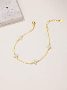 1件简约S925纯银立方氧化锆花朵手链，适合日常佩戴、派对、节日及作为礼物。 - 金色 - 查看 4