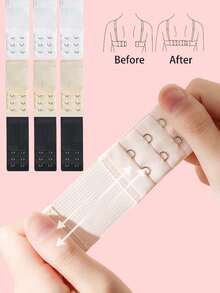 6件装文胸延长带，3钩或2钩柔软文胸肩带延长带，两种尺寸可调节，弹性肩带，适合女性、孕妇、体重增加女性，文胸配件，黑色+白色+肤色 - 彩色 - 查看 2