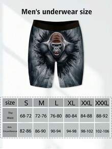1 Pack Of Novelty Men's Shorts, Dark Beast, Gorilla Pattern Positioning Print Shorts, Knitted Fabric, Sporty And Relaxed Extended Fit, Breathable And Sweat-Wicking, Soft And Skin-Friendly, Sporty And Casual Men's Long-Leg Flat-Front Underwear. - Multicolor - View 9