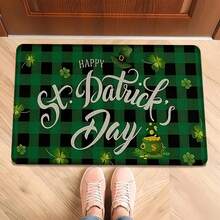 1/2pcs Lucky Four-Leaf Clover St. Patrick's Day Style Linen Rubber Kitchen Mat Set-Popular Carpet, Suitable For Porch, Living Room, Laundry Room And Bathroom-Very Suitable For Home Decoration. - Multicolor - View 5