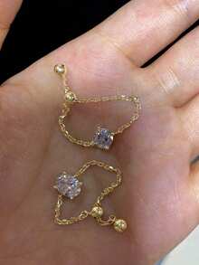 rundraw 1pc Oval Linked Ring With Adjustable Cubic Zirconia, Suitable For Women's Daily Wear And Special Occasions - Silver - View 8