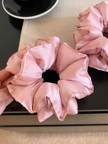 Cherry Blossom Pink Double-Layered Extra-Large Premium Feel Hair Volume Scrunchie Satin Waist Pillow Hair Tie Retro Pleated Lace Cute Back Bun Hairstyle, Scrunchy Hair Ties - Pink - View 7