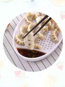 1 pieza Plato multifuncional de plástico para dim sum con capa de drenaje y plato para vinagre, plato creativo para servir dim sum para uso doméstico - Blanco - Ver 4