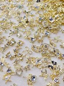 30pcs/50pcs 3D Golden Nail Art Decorations, Suitable For Acrylic Nails, Mixed Styles, Rhinestone Nail Jewelry, Metallic Nail Pearls, Shiny Zirconia Nail Diamonds, Alloy Nail Art Accessories, Pearl Nail Gems, Cute Nail Design Charms - White - View 8