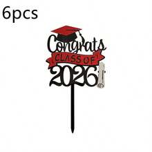 1个/3个/6个 2026毕业快乐蛋糕装饰插牌，祝贺2026届毕业生毕业典礼博士帽蛋糕装饰用品 - 彩色 - 查看 17