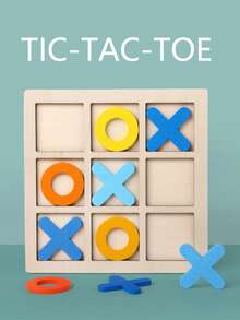 1套大型井字棋游戏套装，2026新款木制OX井字棋9格三子棋盘游戏，节日礼物 - 彩色 - 查看 6
