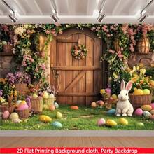1 pezzo Sfondo banner 2D piatto di primavera con coniglio e uova di Pasqua, decorazione polivalente per feste di primavera, telo fotografico in poliestere con uova colorate e recinzione, adatto per feste di Pasqua e celebrazioni, decorazione multifunzionale per casa, giardino, studio e feste di compleanno all'aperto, decorazione per casa e stanza - Multicolore - Visualizzare 10