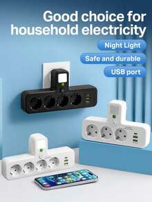 Enchufe de alimentación de 8 en 1 con 4 tomas de CA, 2 puertos USB y 1 puerto Tipo C para cargar múltiples dispositivos - Ideal para uso doméstico, oficina, viajes y estudio - Ver 4