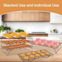 1/2/3Pcs Cooling Rack For Baking – Carbon Steel Wire Cookie Cooling Racks, Multi-Level Stackable Cookie Rack For Cakes, Pastries & Fruit – Collapsible & Dishwasher (Black) - Multicolor - View 3