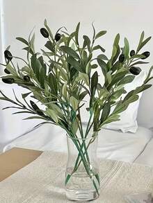 1/3/4/5/6pcs Artificial Green Plant Stems, Olive Tree Branches For Home Vase And Wedding Decor, Fake Gypsophila Flower Bouquet For Outdoor Garden, Birthday Party, Bridal Bouquet, Home Living Room Bedroom Windowsill Vase Decoration, New Year Decor - Olive Branch - View 10