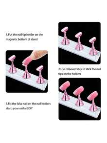 Nail Stand For Press On Nails Display, Magnetic Fake Nails Holder For Painting Nails Practices, Beginner Acrylic Nail Art Kit Accessories, Nail Salon Equipment And Decor,Nail Supplies,Nail Tools,Nail Art Tools,Back To School,Nails,Nail Tools For Press On Nails - 粉色 - 查看 9