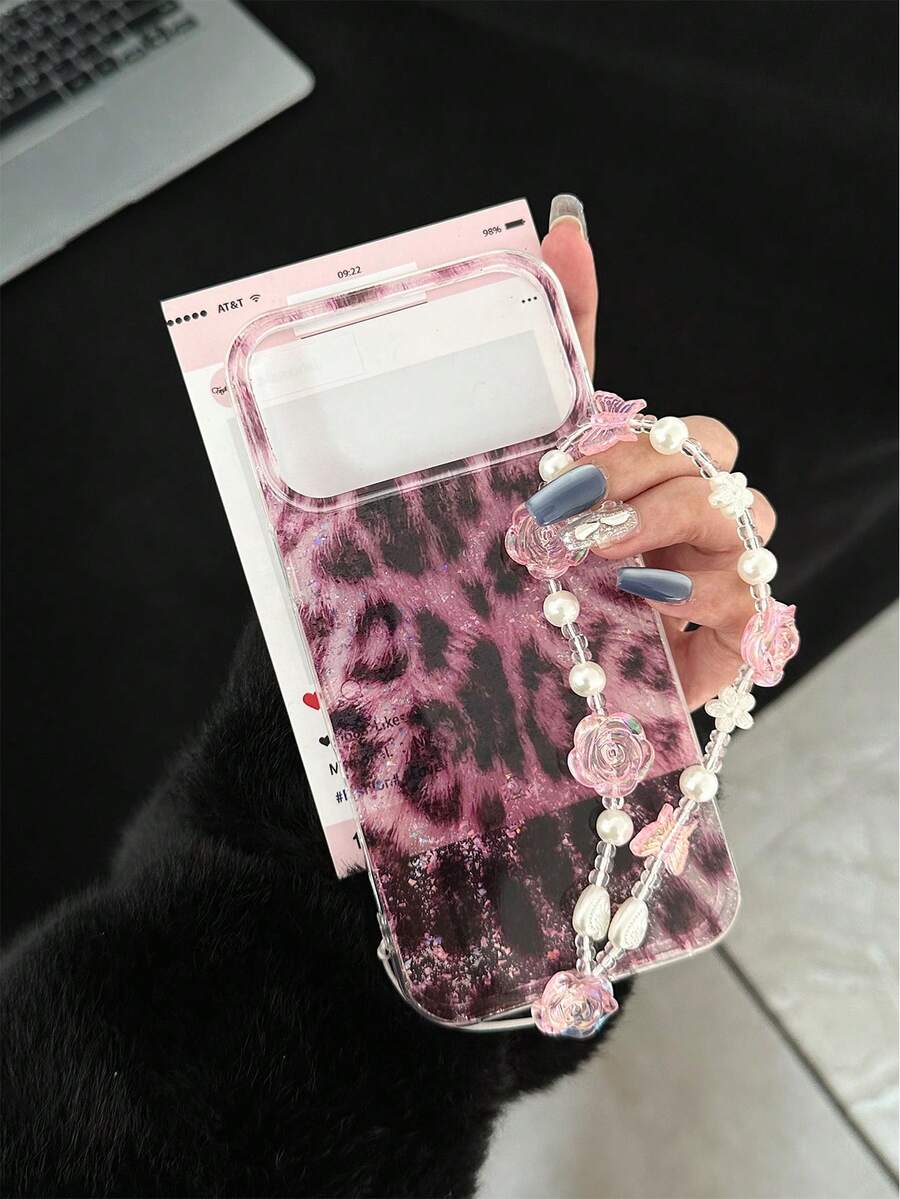 奢华渐变闪光豹纹保护壳，配有串珠手链配件，兼容 16 Pro Max、16、16 Pro、15 Pro Max、14、13、12/11、14 Pro Max/11/14/13、15 Plus，简约柔软硅胶材质