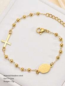 1pc 3mm Rosary, Stainless Steel Virgin Mary Bracelet, Gift For Valentine's Day, Mother's Day - Multicolor - View 2