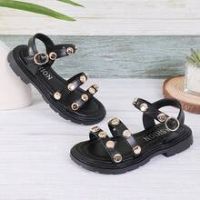 2026夏季新款儿童平底凉鞋，女童休闲时尚百搭圆头软底舒适平底凉鞋，学生凉鞋，公主凉鞋，女童时尚沙滩凉鞋 - 黑色 - 查看 3