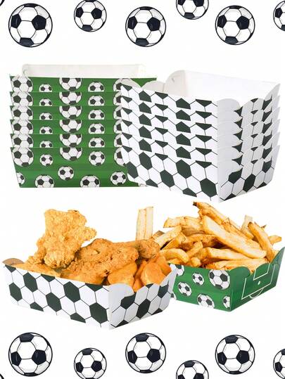 12pcs Football Themed Disposable Tableware Set, Including Paper Plates, Snack Trays, Food Containers, Baking Trays, Popcorn Boxes, Suitable For Football Themed Birthday Party, Sports Viewing, Fan Gatherings, Weddings, Baby Showers, Bridal Shower Favors, Holidays