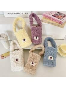 1pc Plush Handbag, Brush Holder Tote Bag, Soft Student Anti-Shock Carry Bag - Multicolor - View 1