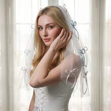 1pc Handmade Elegant Bow Pearl Double-Layer Bridal Headpiece Veil, Wedding, Valentine's Day, Proposal, Photo Prop - Multicolor - View 5