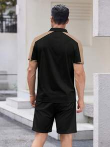 Men's Fashion Horse Riding Logo Print Polo Shirt And Shorts Set - Multicolor - View 4