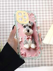 Cute Schnauzer Dog Phone Case With Bow For IPhone 16/15/14/13/12, Pink Floral Glitter Shockproof Protective Cover For Girls Women - 薄荷綠 - 查看 2