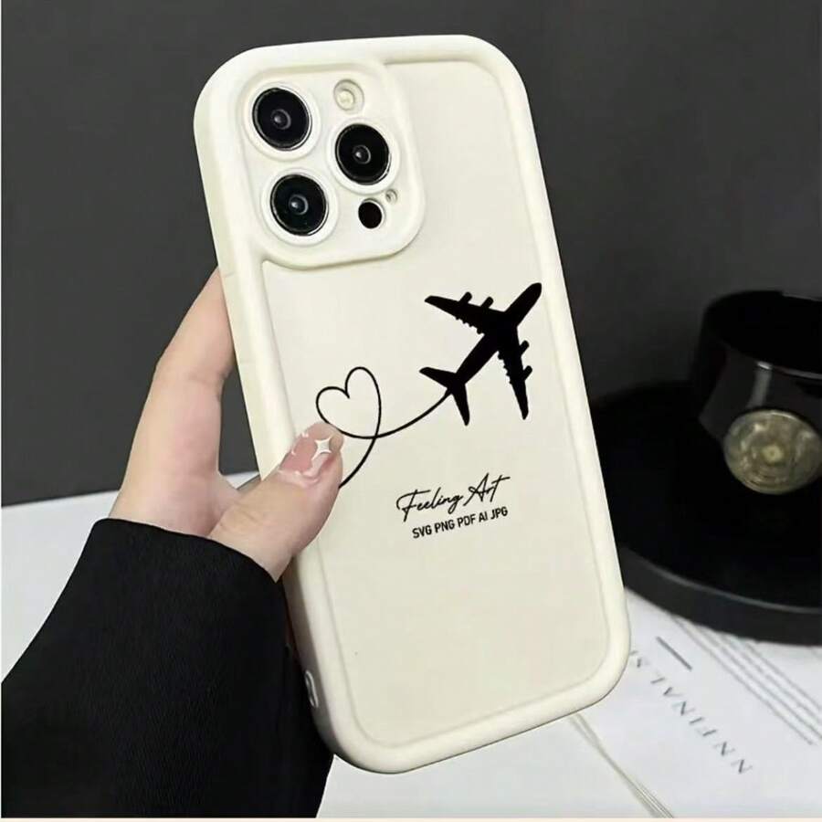 1个时尚高端渐变色彩绘阶梯图案软壳手机壳，精准贴合镜头，柔软设计，有效防滑。带有心形、飞机、字母图案，适用于苹果16/16pm/17/17pro/17promax/Galaxy S25 Ultra、摩托罗拉G05/G34/G35、苹果16/16pm/17/17pro/17promax/Infinix Smart 7 Spark Go 2024、Infinix Hot 40/40PRO/SPARK 20 PRO、Galaxy S25 Ultra。 - 白色 - 查看 1