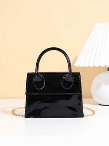 1个女童镜面亮面漆皮时尚链条手提包单肩包斜挎包零钱包，简约优雅，适合各种场合，精美礼品 - 彩色 - 查看 12