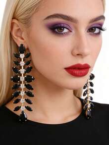 一对夸张手工铜合金焊接玻璃鱼骨形大吊坠耳环，女士大水晶垂坠耳环 - Style 1 - 查看 8