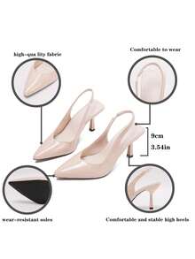 Women's Pointed Toe Kitten Heel Slip-On Sandals - Khaki - View 8