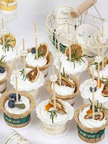 10/50/100pcs Fruit Salad Decoration Bamboo Skewers, Synthetic White Pearl Decor Bamboo Skewers For Fruit, Cake, Dessert Plating, Party Elegant Fruit Forks For Cocktail Party, Outdoor BBQ Party And Wedding Cake & Dessert - White - View 3