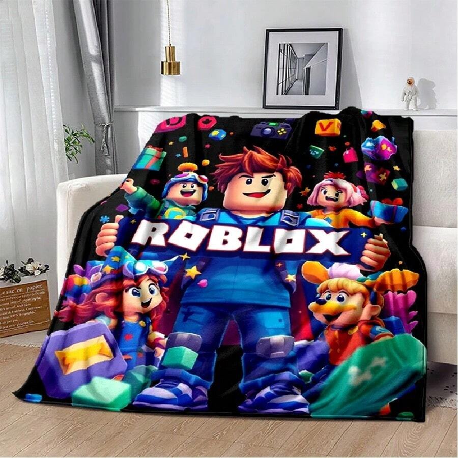 3D Cartoon R-Robloxs Game Flannel Blanket Soft Warm Throw Blanket For Bedroom Living Room Bed Travel Camping Picnic Gift(15).Jpg - 白色 - 查看 1