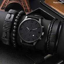 1 Set Orologio da Uomo, include 1 Orologio Casual Sportivo Stile Industriale Rotondo al Quarzo con Funzione Calendario, abbinato a Cinturino in Pelle Intrecciata Stile Punk, adatto per Uso Quotidiano, Regalo di Compleanno, Feste e Raduni, Idea Regalo Perfetta per Te o i Tuoi Amici. Senza Confezione Regalo. - nero - Visualizzare 10