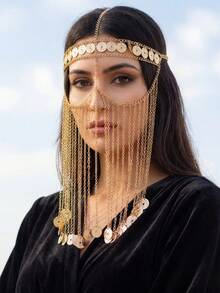 1pc Fashionable Coin & Tassel Halloween Party Masquerade Mask Chain