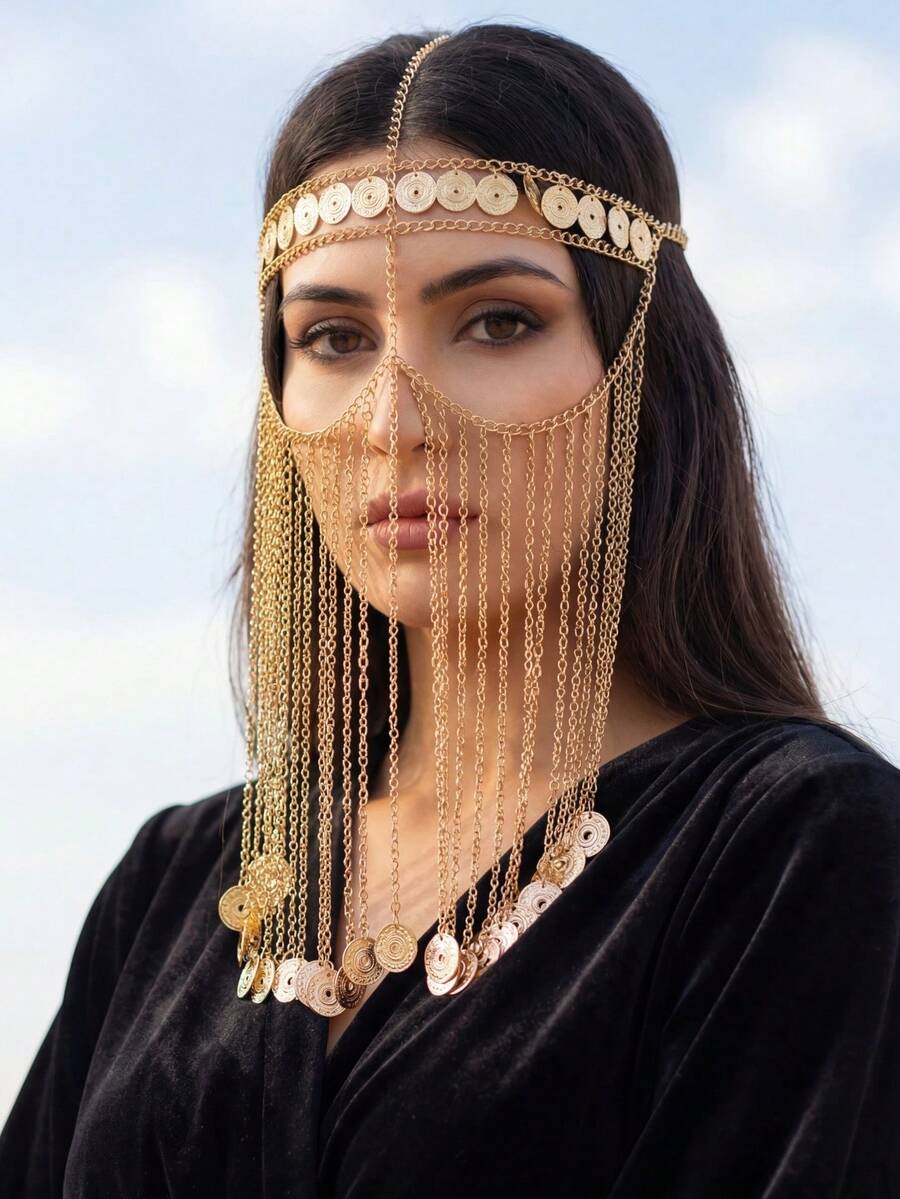 1pc Fashionable Coin & Tassel Halloween Party Masquerade Mask Chain