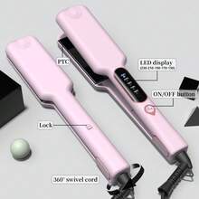 1pc Wide Plate Hair Straightener, PTC Heating, LED Light, One-Click Straightening Clamp, Comes With 1 Glove And 2 Hair Clips - Purple - View 4