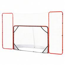 Gol de hockey con backstop y objetivos, red de hockey de acero callejero, conjunto de objetivos de entrenamiento de hockey pro de 72 pulgadas, objetivo portátil de hockey al aire libre en interiores con red, fácil montaje, blanco/rojo - Rojo - Ver 8