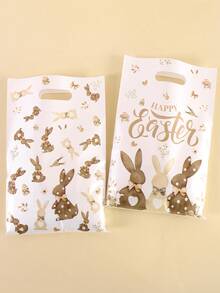 10/20/50 pezzi Sacchetti regalo di Pasqua, sacchetti di plastica con motivo coniglietto di Pasqua marrone con manici, sacchetti per feste di Pasqua, adatti per la caccia alle uova di Pasqua, forniture per feste, confezioni regalo di Pasqua - Multicolore - Visualizzare 6