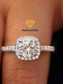 1pc 1 Carat Classic Square Moissanite Ring, Elegant Pendant Ring, Couple Gift For Valentine's Day, Christmas, Birthday, Women's Gift - Classic Square Bag - View 3