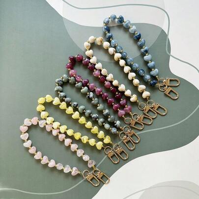 Fashionable Colorful Creative Faux Stone Heart Shaped Phone Lanyard, Handmade Acrylic Bead Phone Charm, Bag Pendant, Valentine's Day Gift Compatible With Android And Most Smartphone,Gifts For Mother, Family, Friends, Kids, Birthday, Holiday Phone Chain