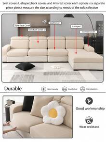 1pc Stretch Sofa Cover, Non-Slip Full Coverage Sofa Seat Cover, Suitable For All Seasons, Fabric Thickened Sofa Slipcover, Machine Washable, Dust-Proof, Pet-Friendly, Decorative Sofa Protector, Adjustable For Corner Sofa, Bedroom, Office, Living Room, 1/2/3/4 Seater - Khaki - View 10