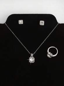 Vintage Luxurious Romantic French Style Sweet Elegant Square Jewelry Set (Based On Actual Product) - Silver - View 5