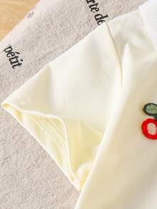 2件套女童甜美学院风3D樱桃领短袖上衣和纯色百褶裙套装，夏季