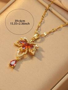 1pc Women's Zirconia Maple Leaf Pendant Necklace, Versatile Choker, Elegant & Fashionable, Vibrant Colors, Suitable For Multiple Occasions - Yellow Gold - View 5