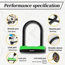 NURBO 1pc Heavy Duty Bicycle U-Lock, Stainless Steel Motorcycle Lock With 3 Keys, Green - Green - View 5