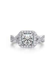 Conjunto de anéis de luxo com zircônias cúbicas brilhantes em caixa de presente, joias da moda para mulheres, ideais para festas e eventos noturnos. Feitos de cobre, não desbotam e são hipoalergênicos. Presente perfeito para as festas de fim de ano. - Prata - Ver 15