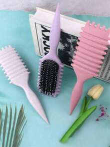 2026 ,1pc New Pink Hair Curl Brush, Boar Hair Styling Brush, Curly Brush, Suitable For All Styles And All Female Curls ,Comb - Pink - View 3