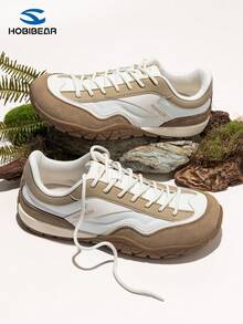 HOBIBEAR Retro Patchwork Breathable Mesh Lightweight Comfortable Sports Shoes, Versatile Non-Slip Durable Outsole Unisex Sneakers For Spring/Summer, Suitable For Hiking/Casual Wear - Khaki - View 1
