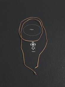 1件INS风卡其色蝴蝶结丝带十字架吊坠项链，女士系带颈链配饰 - 銀色 - 查看 6