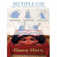1pc Personalized Name Blanket With Cartoon Girl Character & Bow Design, Soft Warm Flannel Blanket, Memorable Gift Idea For Birthday, Christmas, Family, Friends, Suitable For Bedroom, Living Room, Sofa, Bed, Office, Car, Great For Napping, Lightweight Outdoor Travel - 1 Polyester Blend - Multicolor - View 6